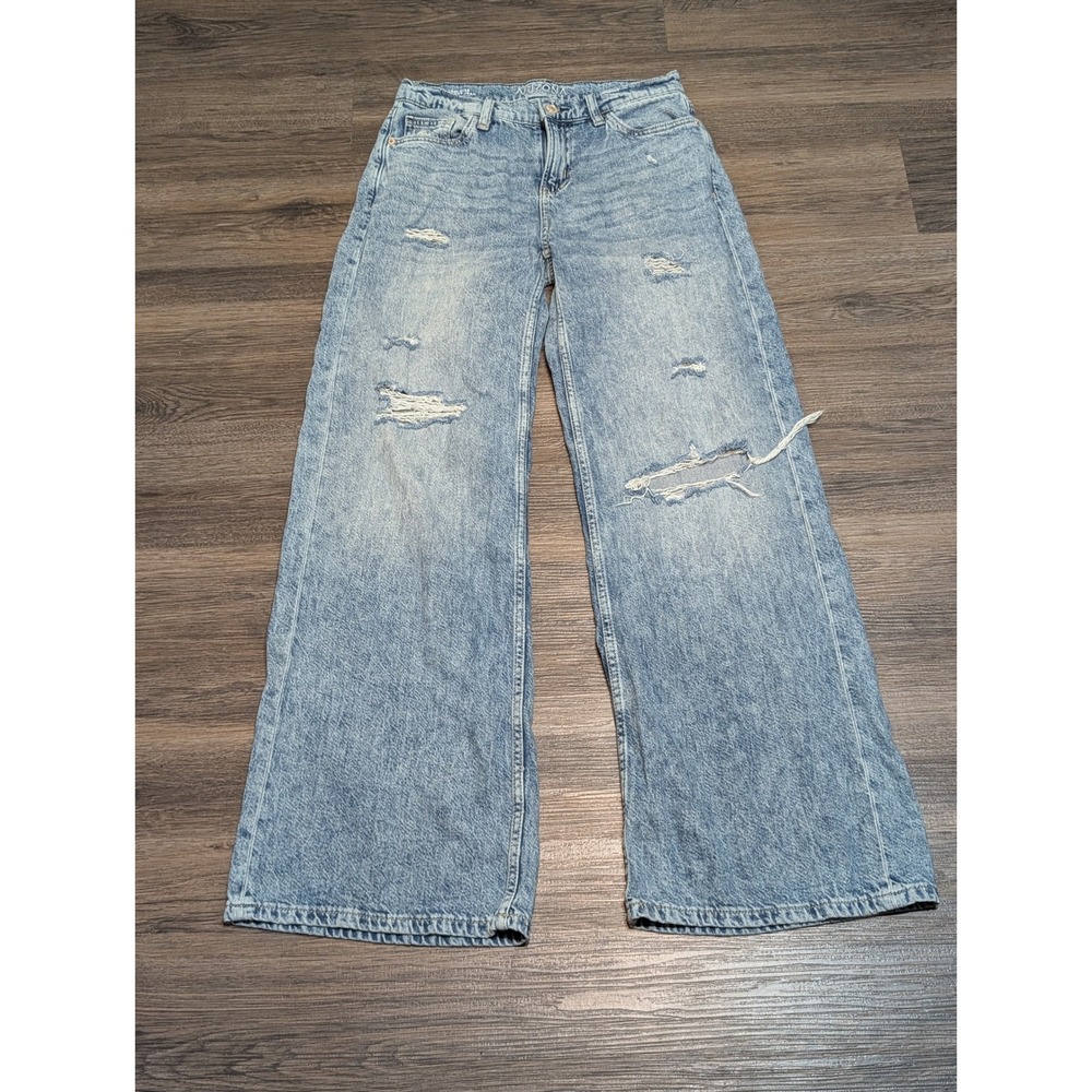 Arizona Jean Co Low‎ Rise Baggy Jeans Light Wash Distressed Wide Leg Size 0